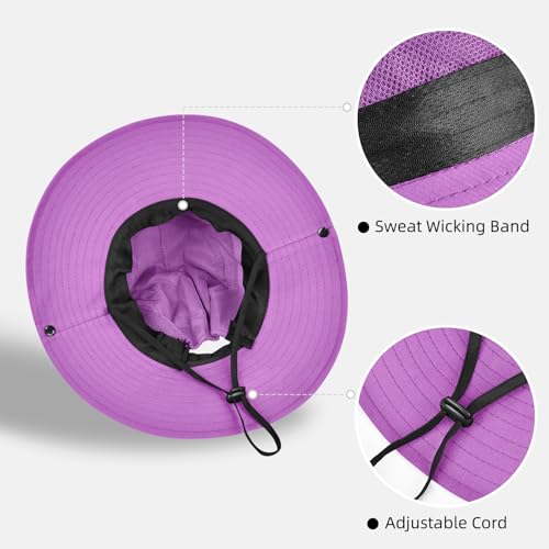 Rosoz Ponytail Sun Bucket Hats for Women UV Protection Foldable Wide Brim - color: 1-purple