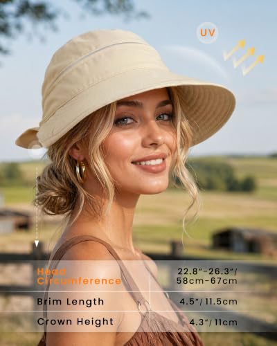 CHUNG 2 Pack Women Sun Visor Hat Wide Brim Summer UV Protection Zip-Off - color: White/Beige