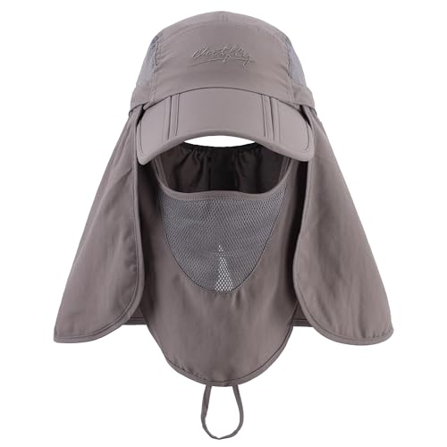 Connectyle Men's Foldable Baseball Sun Cap with Removable Face Mask Neck Flap Cover UPF 50+ Sun Protection Fishing Hiking Hat - color: Deep Grey