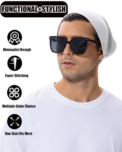 100% T-Shirt Cotton Slouchy Beanie Women Men,Lightweight Chemo Hat - color: White(2-layer)