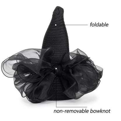Women Kentucky Organza Derby Hat - Wide Brim Summer Sun Hat for Bridal Wedding Church Tea Party - color: Black