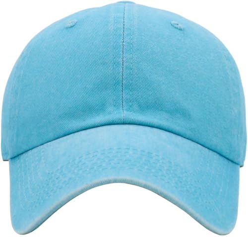 KBETHOS Classic Unisex Cotton Adjustable Low Crown Baseball Cap – Plain Dad Hat - color: Clear Blue Pigment Dyed
