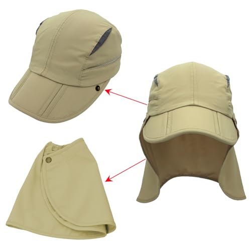 Hat with Neck Protection Detachable Multi-Purpose Summer Sun Hat Sun Protection Breathable Quick Dry UV Protection - color: Khaki, size: Large