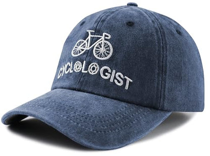 Cyclist Hat for Men Women, Classic Adjustable Cotton Cycologist Embroidered Baseball Cap - color: Navy