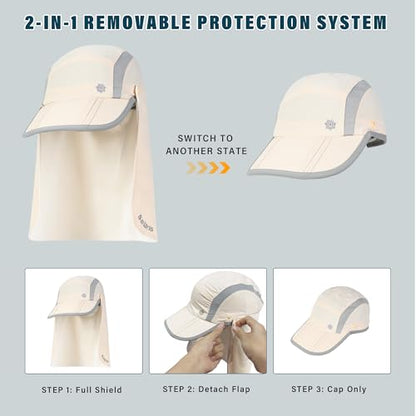 Tirrinia UPF 50+ Fishing Hat with Removable Neck Flap, Baseball Cap - color: Beige