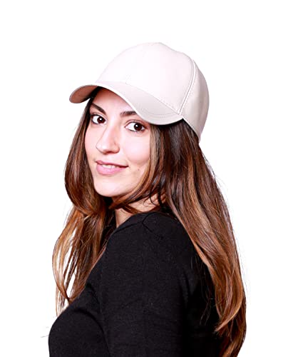 Genuine Leather Unisex Baseball Cap - color: Beige