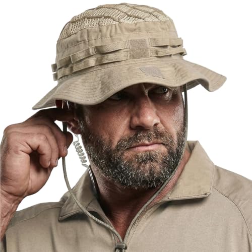 CQR Men's Tactical Boonie Hat, Breathable Packable Sun Hat for Hunting, Hiking, Fishing, Shooting, and Outdoor Activities - color: Sentinel Alamo Khaki, size: Small-Medium