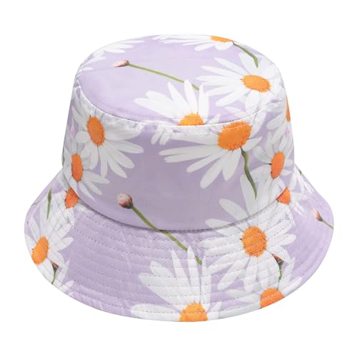 ZLYC Printed Bucket Hat for Women Men Packable Summer Sun Hat for Beach - color: Daisy Purple