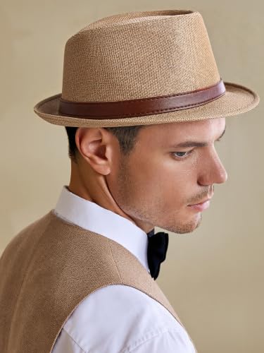 BABEYOND Men's 1920s Short Brim Trilby Fedora Hat - color: W-khaki
