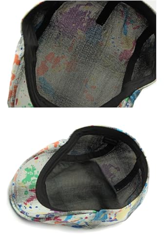 Gudessly Mens Adjustable Colorful Striped Plaid Ivy Newsboy Cabbie Gatsby Golf Cap Flat Cotton Hat Thin Cap - color: Graffiti Purple