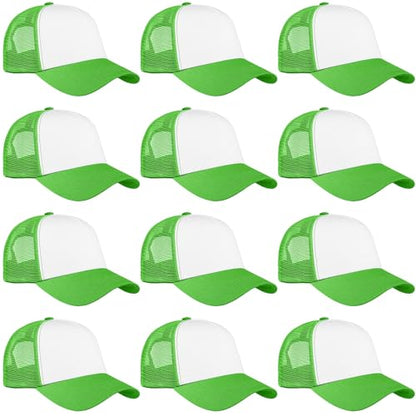 Falari 12 Pack Bulk Wholesale Mesh Trucker Hats 5 Panel and 6 Panel Baseball Caps for Men and Women - color: 5 Panel - Light Green