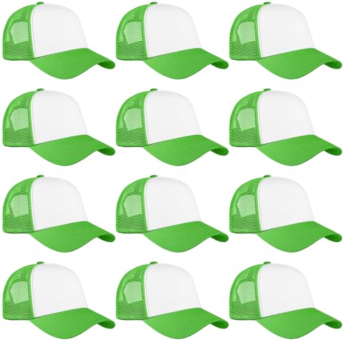 Falari 12 Pack Bulk Wholesale Mesh Trucker Hats 5 Panel and 6 Panel Baseball Caps for Men and Women - color: 5 Panel - Light Green