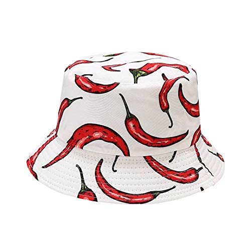 Unisex Corn Mushroom Pepper Ice Cream Seamless Print Bucket Hat - color: Pepper (White Red)