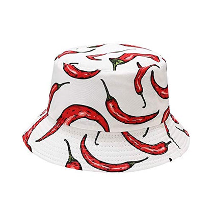 Unisex Corn Mushroom Pepper Ice Cream Seamless Print Bucket Hat - color: Pepper (White Red)