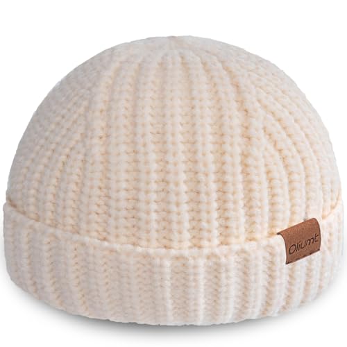 Fisherman Short Beanie Hats for Men, Knit Skull Cap Cuff Trawler Hat Mens Stylish Watch Cap Winter Warm Hat for Daily Wear - color: Beige