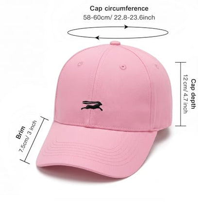 Wishper Studio Embroidered Baseball Cap for Women Men, Cotton Hat with Adjustable Velcro, Minimalist Animal Embroidery - color: Pink Rabbit