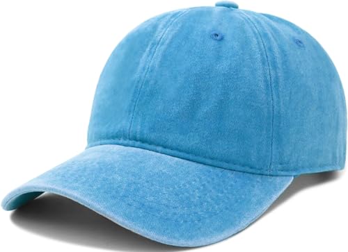 Unisex Washed Cotton Baseball Cap Casual Vintage Dad Hat - color: Lake Blue