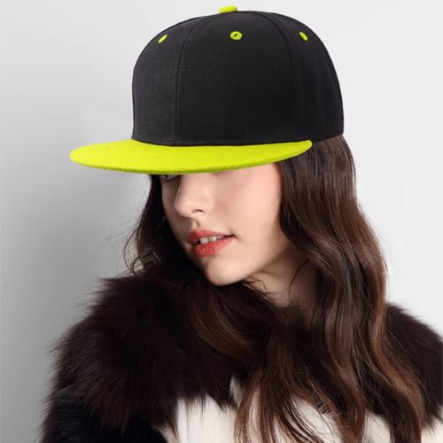 Snapback Hat Flat Bill Visor Hats Adjustable Hip Hop Baseball Cap for Women Men - color: Black Yellow