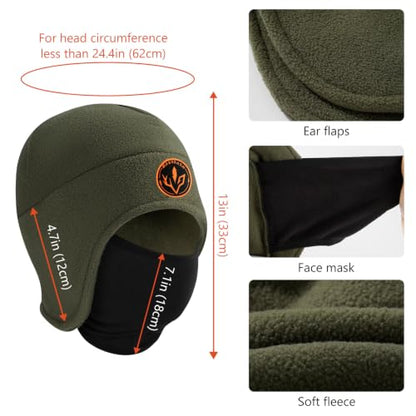 BASSDASH Unisex Soft Fleece 2-in-1 Hat with Mask Ear Flap - color: Army Green