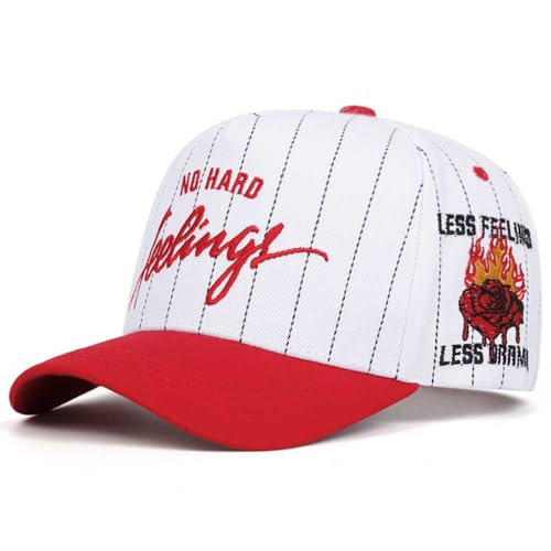 No Hard Feelings Snapback Cap Striped Trucker Hat - color: White