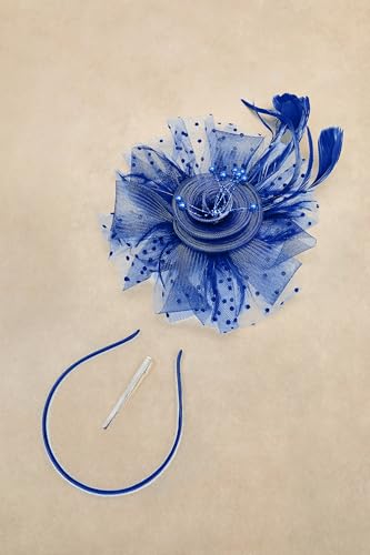 BABEYOND Fascinators Hats for Women Tea Party Flower Tulle Bead Derby Hat - color: Dark Blue
