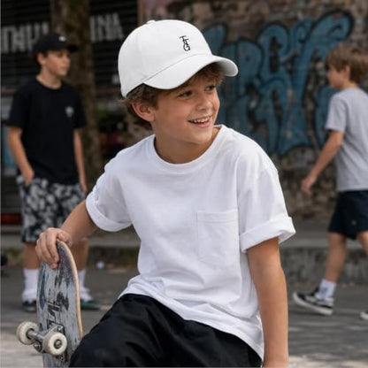Kids Washed Cotton Baseball Cap, Unstructured Adjustable Toddler Hat for Boys & Girls - color: White