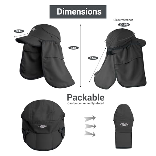 Palmyth Fishing Sun Hat with Detachable Neck Flap UPF 50+ Baseball Cap - color: Dark Grey