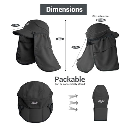 Palmyth Fishing Sun Hat with Detachable Neck Flap UPF 50+ Baseball Cap - color: Dark Grey