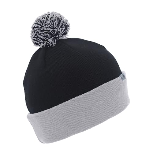 Pacific Headwear Unisex Adult Pacific Headwear Knit Fold Over Pom-pom Beanie - color: Black/Graphite/White, size: One Size