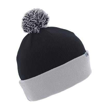 Pacific Headwear Unisex Adult Pacific Headwear Knit Fold Over Pom-pom Beanie - color: Black/Graphite/White, size: One Size