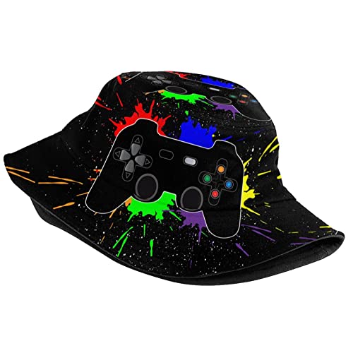Bucket Hat Sun Beach Packable Fisherman Cap for Women Men Summer Outdoor Hiking - color: Game Joystick Splash Fun Gamer