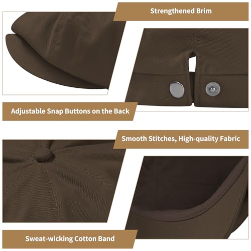 KUJUHA Newsboy Cap for Men Flat Cap 100% Cotton Irish Gatsby Ivy Golf Cabbie Hat Driving Hat - color: Brown, size: Large