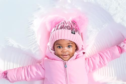 Funky Junque Baby Winter Beanie - Adorable Dual Pom Pom, Fleece Lined, Warm Infant Toddler Hat - color: Pink