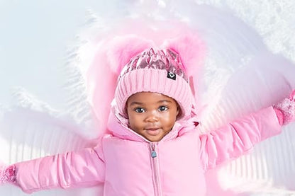 Funky Junque Baby Winter Beanie - Adorable Dual Pom Pom, Fleece Lined, Warm Infant Toddler Hat - color: Pink