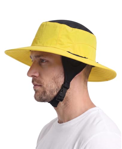 Home Prefer Surf Bucket Hat with Chin Straps Snorkel Hole for Men Women - color: Bright Yellow