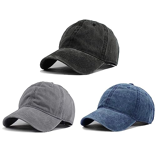 HH HOFNEN Baseball Cap Washed Cotton Unstructured Vintage Hat for Men Women - color: #2 Black+gray+navy