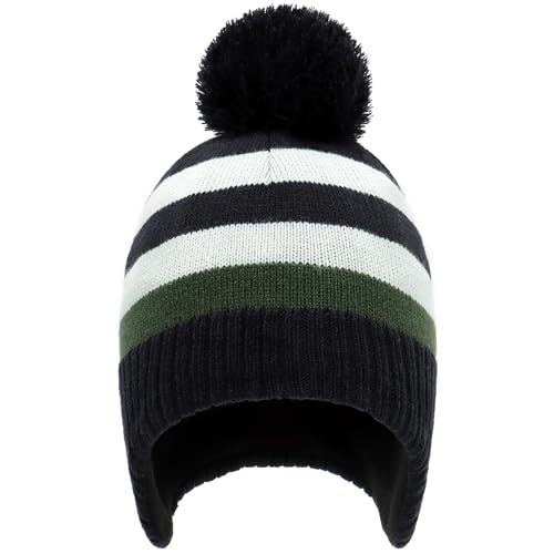 Duoyeree Kids Beanie Dinosaur Pom Pom Knit Winter Hat Fleece Lined for 1-7T - color: Green Stripes, size: 2-4T