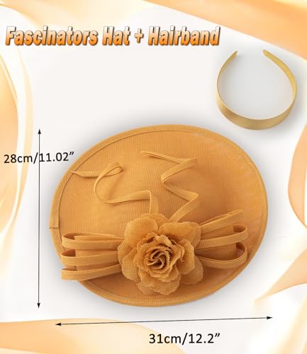 Unpifolov Fascinators Hats Elegant Women Flower Mesh Feathers Wedding Cocktail Bride Headband for Derby Hat Tea Party - color: Ginger