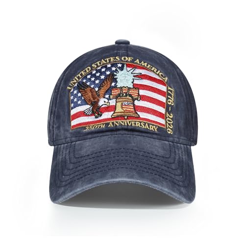 USA 250th Anniversary Baseball Cap Patriotic Embroidered American Hat - color: 3-navy