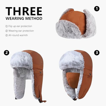 GADIEMKENSD Winter Trapper Hat with Ear Flap Chin Strap and Windproof Mask - color: Camel, size: 6 3/4-7 1/4