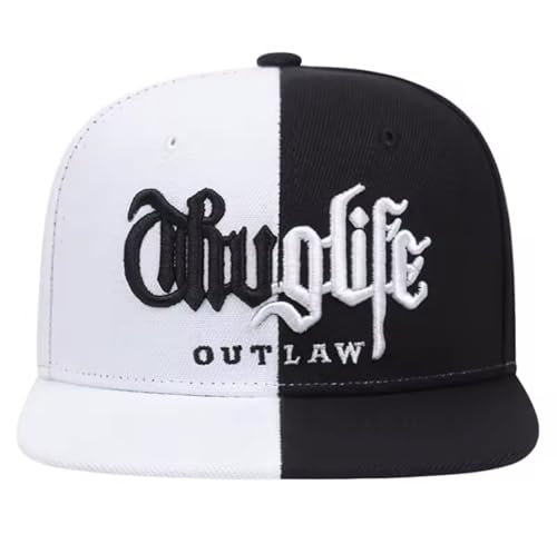 Thug Life Outlaw Snapback Hat, Embroidered 3D Logo, Flat Brim Baseball Cap, Hip Hop Street Style - color: Half Black