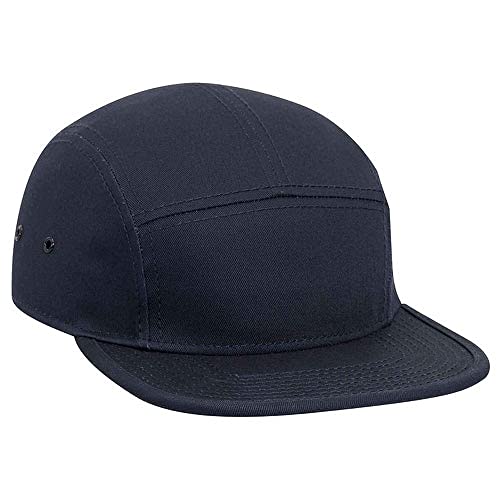 Ashen Fane 5 Panel Superior Cotton Twill Square Flat Visor Adjustable Camper Hat - color: Navy