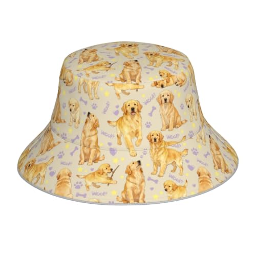 남성용 여성용 버킷 모자 패커블 양면 프린트 여름 모자 - color: Golden Retriever
