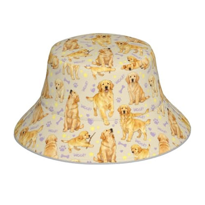 남성용 여성용 버킷 모자 패커블 양면 프린트 여름 모자 - color: Golden Retriever