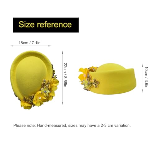 Women's Retro British Felt Headscarf Hat Church Derby Headdress with Floral Women's Soft Beret - color: Navyblue