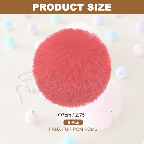PATIKIL Faux Fur Pom Poms for Hats, 6 Pcs Fluffy Soft Fur Poms Balls with Elastic Loop for Keychain Knitting Hats DIY Scarves Gloves Bag Christmas, Orange Red - color: Orange Red