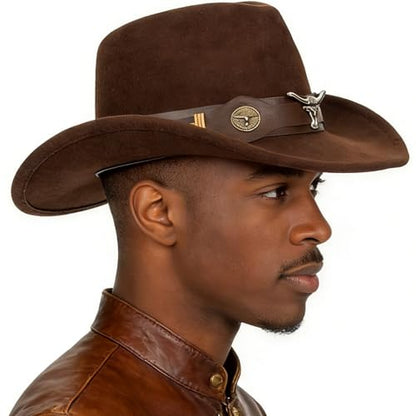 IZUS Women Sparkly-Rhinestone Western-Cowgirl-Hat Glitter-Bling Cowboy-Hat Felt-Rodeo-Hat for Disco-Party Medium/Large - color: Brown-s2 Brown Bull Strap