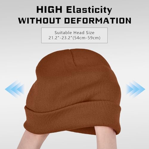 ZOORON Beanie for Men Women Warm Winter Hat Unisex Soft Knit Cuffed Beanie - color: Camel