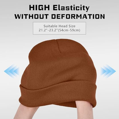 ZOORON Beanie for Men Women Warm Winter Hat Unisex Soft Knit Cuffed Beanie - color: Camel