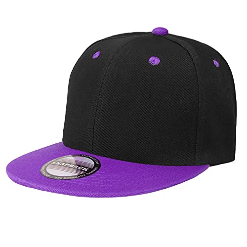Falari Wholesale 12 Pack Snapback Hat Cap Hip Hop Style Flat Bill Blank Solid Color Adjustable Size - color: 12-pack Black/Purple
